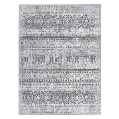 Full view of Turkish Zagros striped rug, 230 x 160 cm, with silver-grey horizontal motif bands