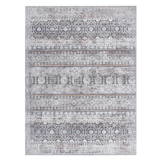 Full view of Turkish Zagros striped rug, 230 x 160 cm, with silver-grey horizontal motif bands