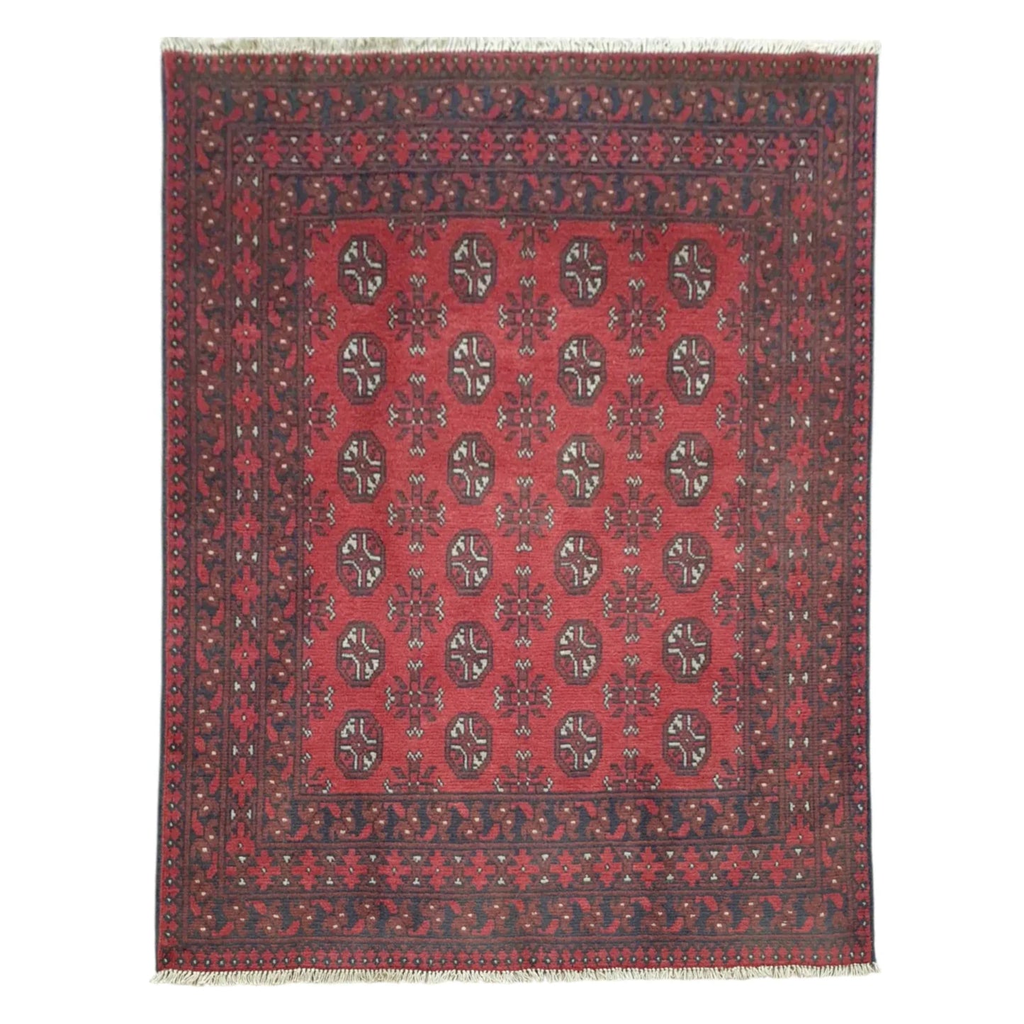 Turkoman hand-knotted wool rug 196 x 147 cm full view red gul pattern