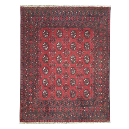Turkoman hand-knotted wool rug 196 x 147 cm full view red gul pattern