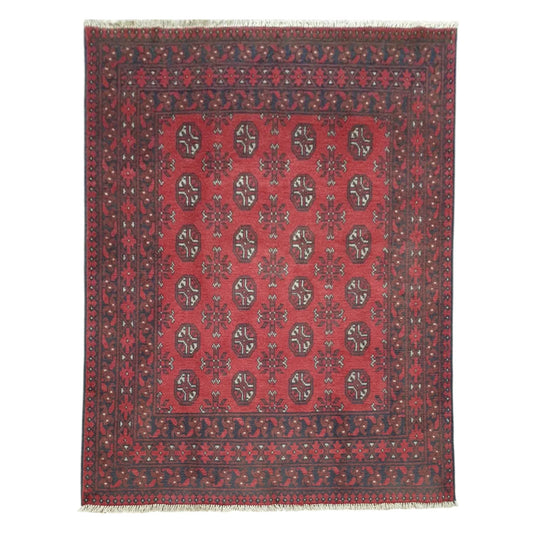 Turkoman hand-knotted wool rug 196 x 147 cm full view red gul pattern