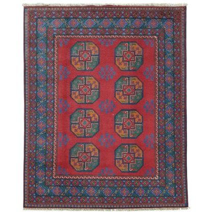 Turkoman hand-knotted wool rug 196 x 150 cm full view red gul pattern