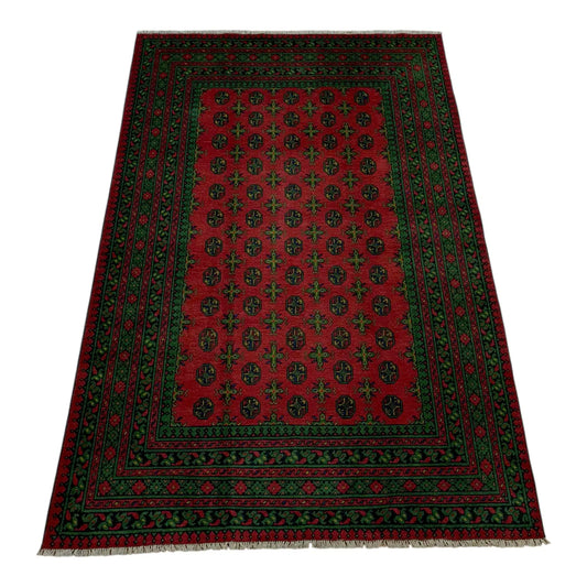 Turkoman wool rug 303 x 199 cm angled view