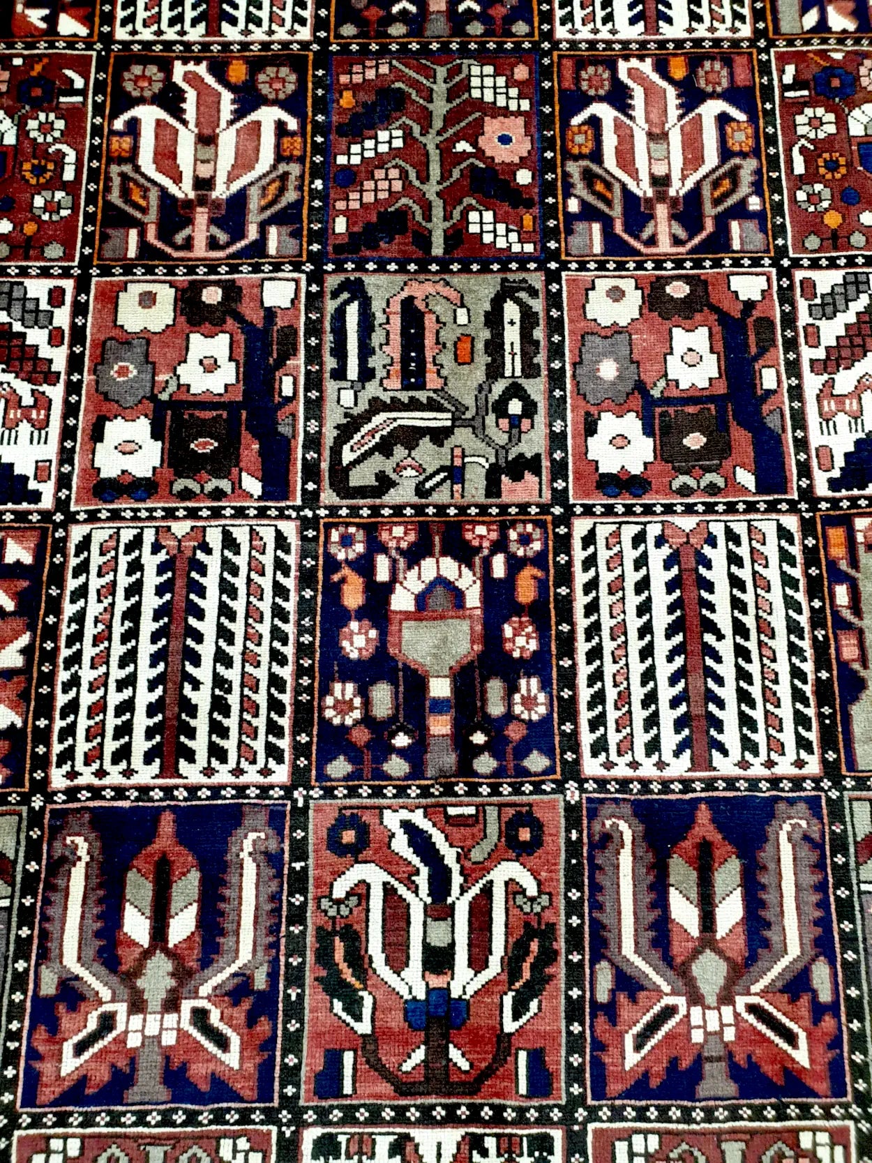Close-up of vintage Bakhtiari rug showing Garden Design pattern