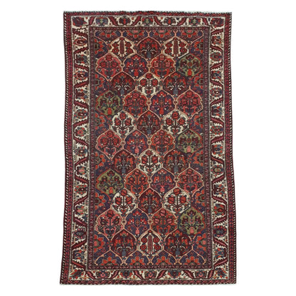Full view of vintage Persian Bakhtiari hand-knotted wool rug 297 x 159 cm with garden panel design