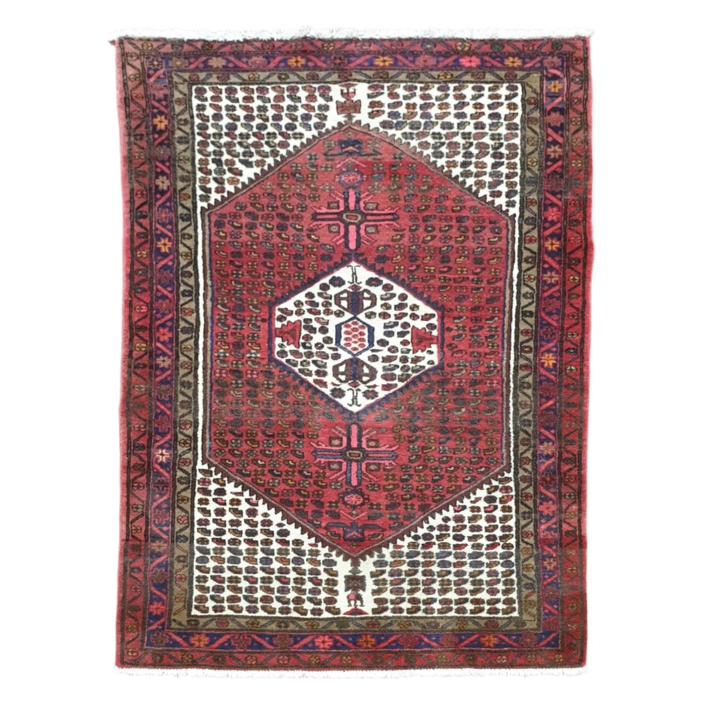 Vintage Persian Hamadan hand-knotted wool rug 193 x 132 cm full view