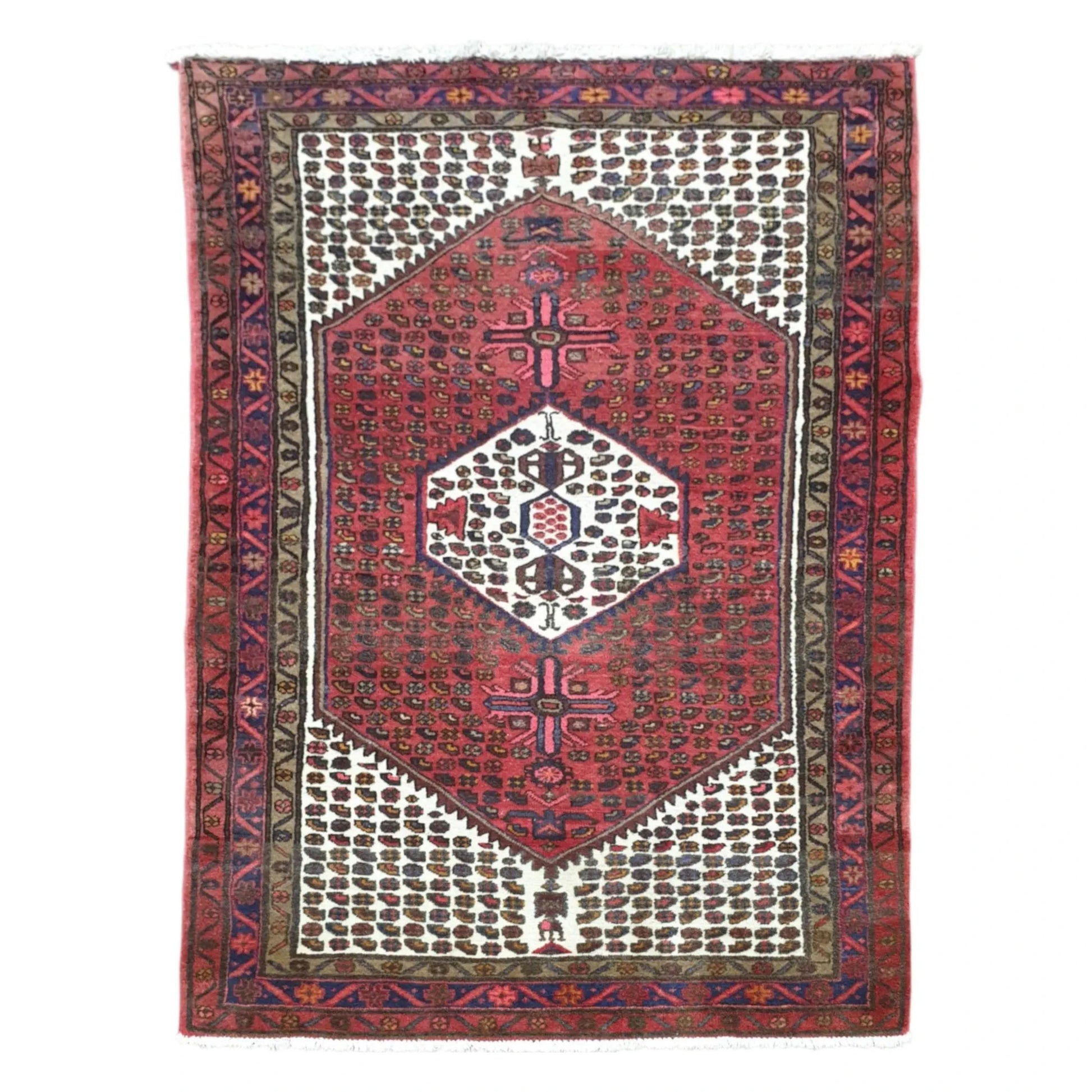 Vintage Persian Hamadan hand-knotted wool rug 193 x 132 cm full view