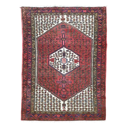 Vintage Persian Hamadan hand-knotted wool rug 193 x 132 cm full view