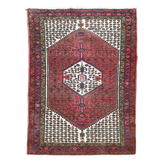 Vintage Persian Hamadan hand-knotted wool rug 193 x 132 cm full view