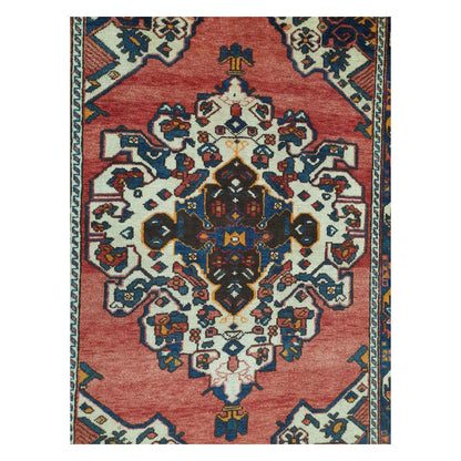 Central medallion detail on vintage Persian Hamadan hand-knotted wool rug