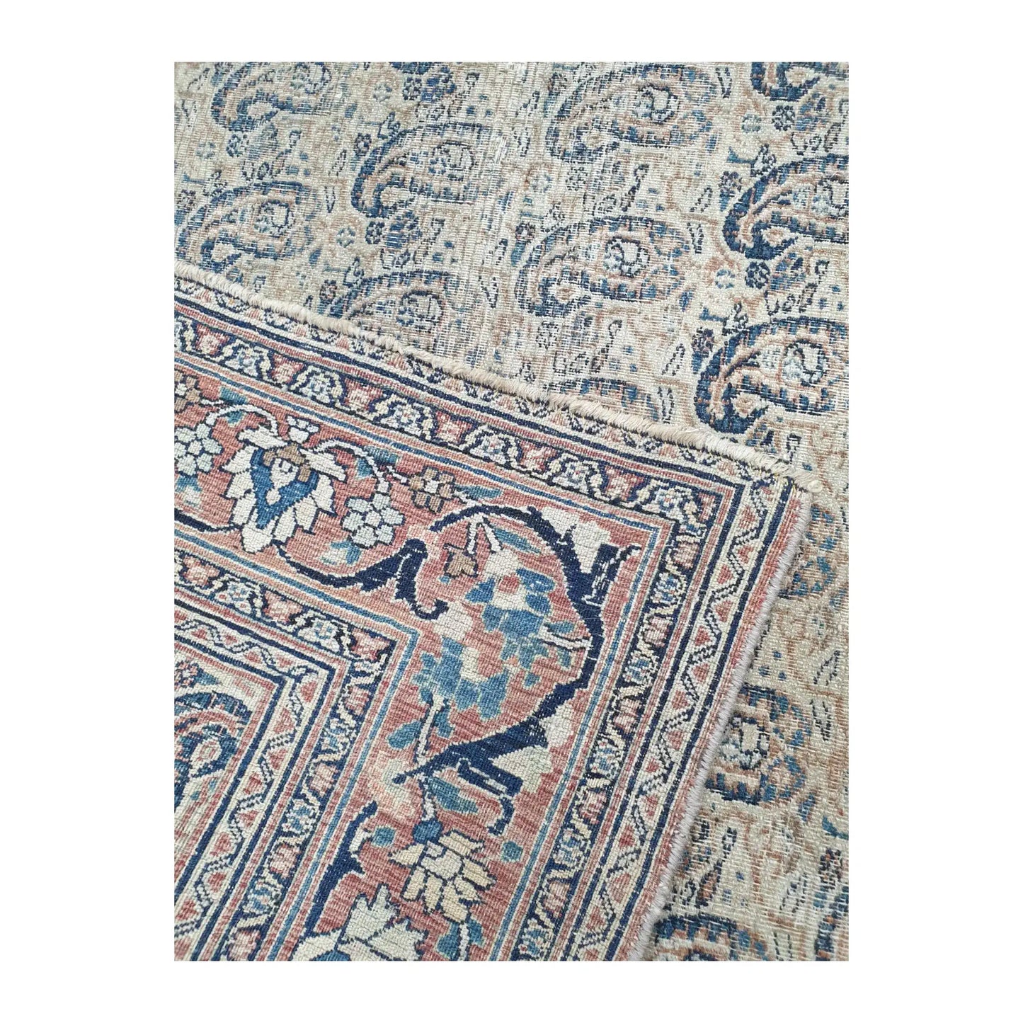 Back corner detail of Persian Mashad Dorakhash hand-knotted wool rug