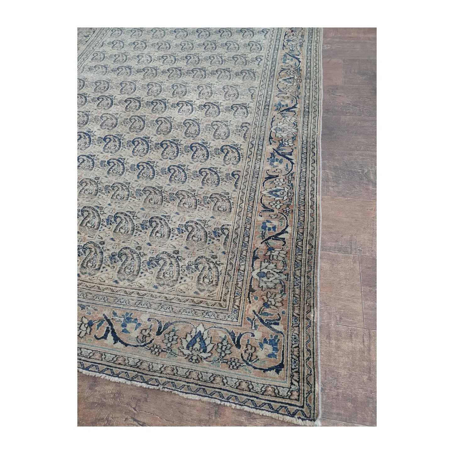 Border and corner detail of vintage Persian Mashad Dorakhash wool rug