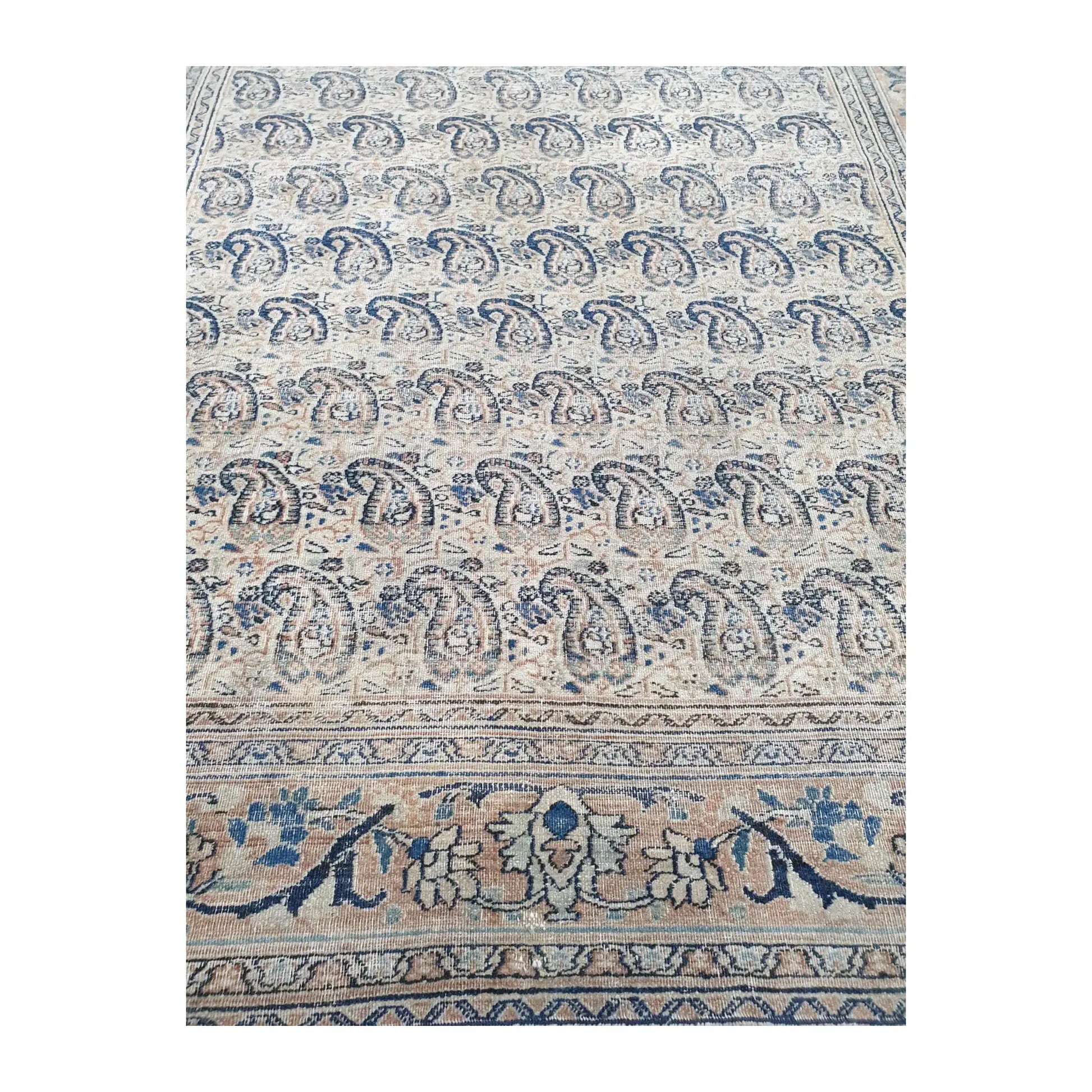 Field and border detail of Persian Mashad Dorakhash rug with boteh pattern
