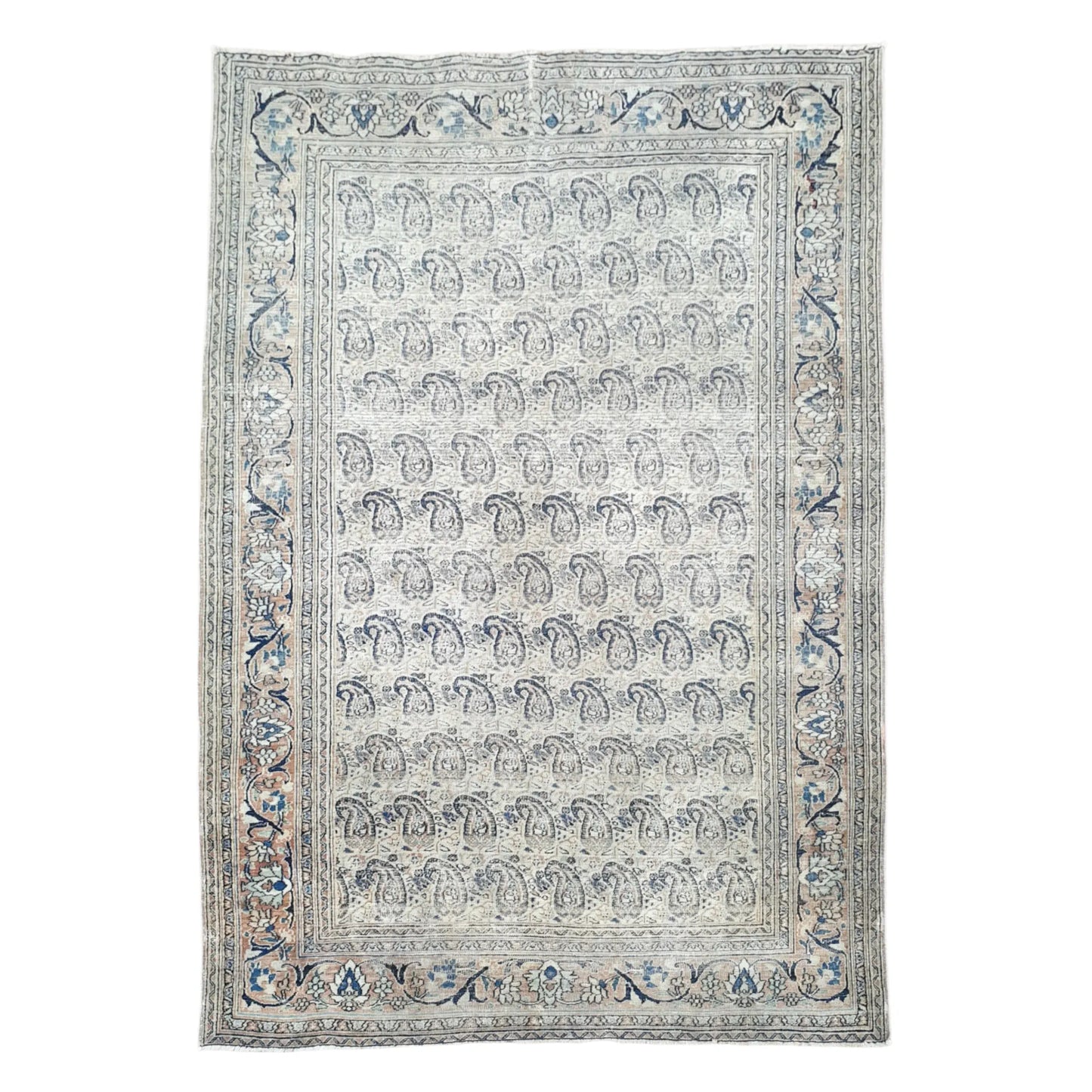 Full view of vintage Persian Mashad Dorakhash hand-knotted wool rug 158 x 114 cm