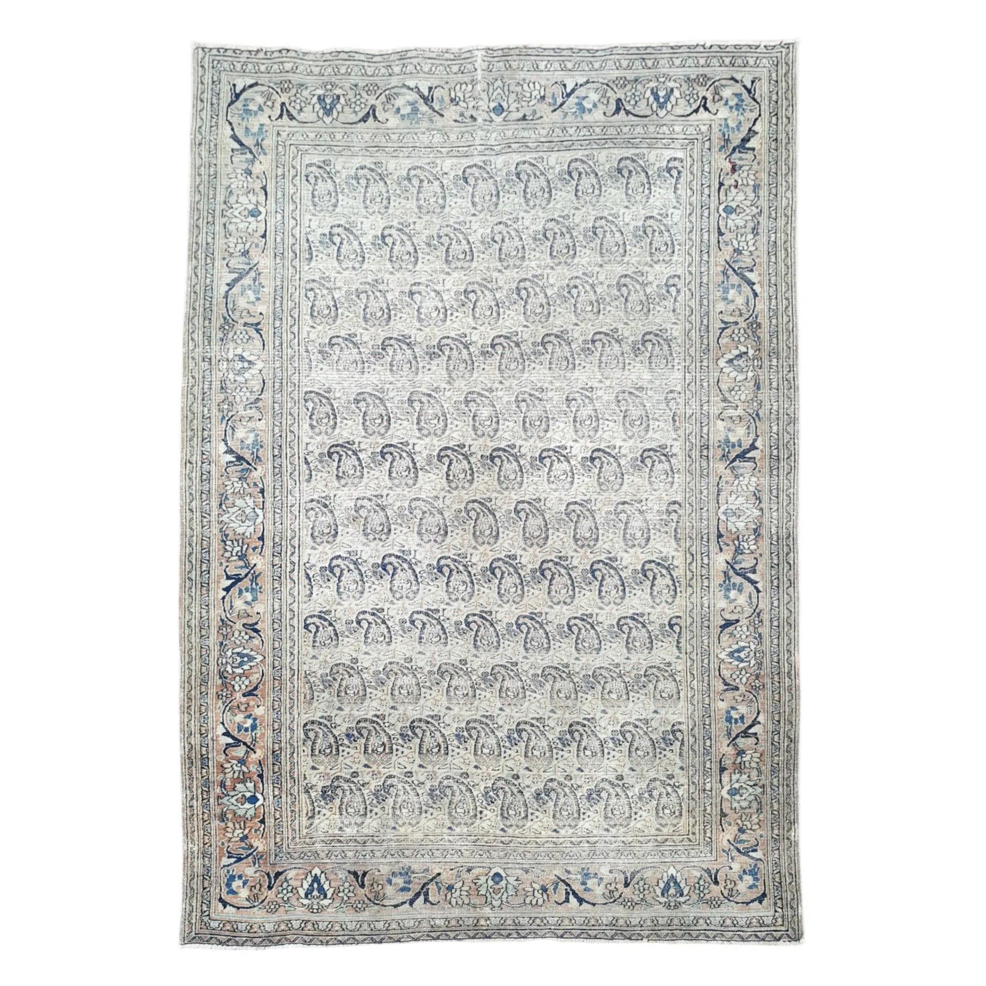 Full view of vintage Persian Mashad Dorakhash hand-knotted wool rug 158 x 114 cm