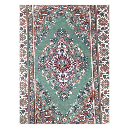 Full pattern view of a vintage Persian Tabriz fine rug with central medallion and detailed ivory borders