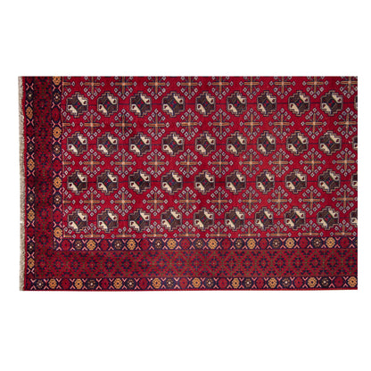 End border and field detail of vintage Persian Turkoman rug with tribal motifs